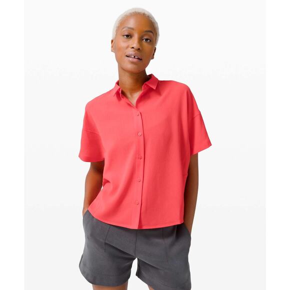 LULULEMON Women's Full Day Ahead Short Sleeve Shirt In Carnation Red - Picture 1 of 9